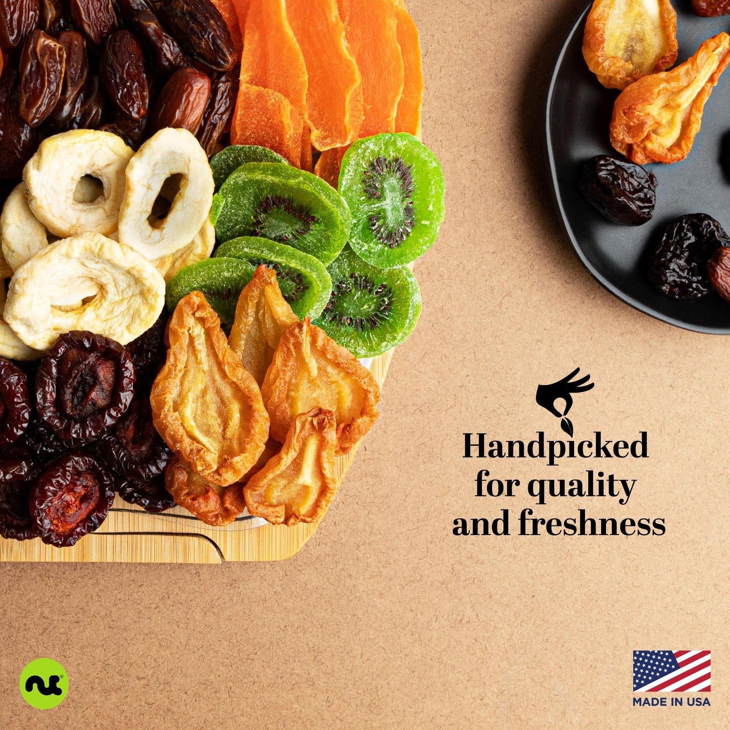 NUT CRAVINGS - Dried Fruit Flower Bouquet Arrangement in Wooden Apple-Shaped Gift Basket + Tray (9 Assortment) Healthy Snack Care Package