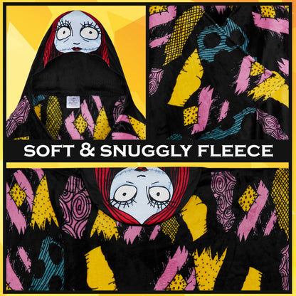 Disney The Nightmare Before Christmas Adult Blanket with Hood 51x59 in, Fleece Wearable Blanket Loungewear, Warm, Cozy Gifts for Women, Men (Black NBC)