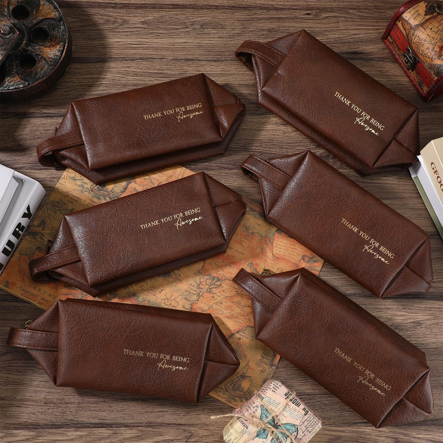 Clysee 6 Pcs Father's Day Leather Appreciation Toiletry Bags Gifts Travel Shaving Cosmetics Bags for Dad Men Gifts(Brown)