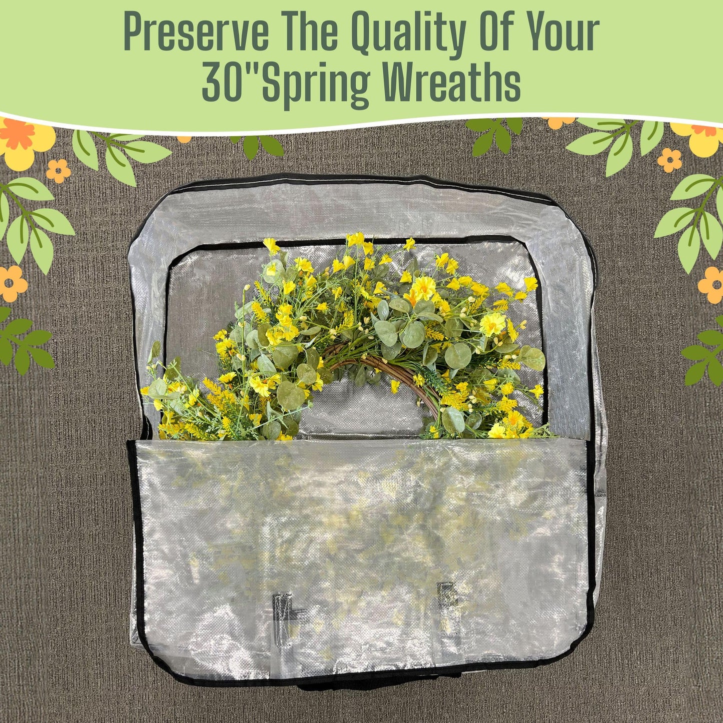 VENO 5 Pack Summer Wreath Storage Bag, Spring, Christmas Decoration Garland Container, 30 Inch Clear Door Wreath Organizers, Moving Boxes, Packing Supplies for College (Square - 5 Pack)