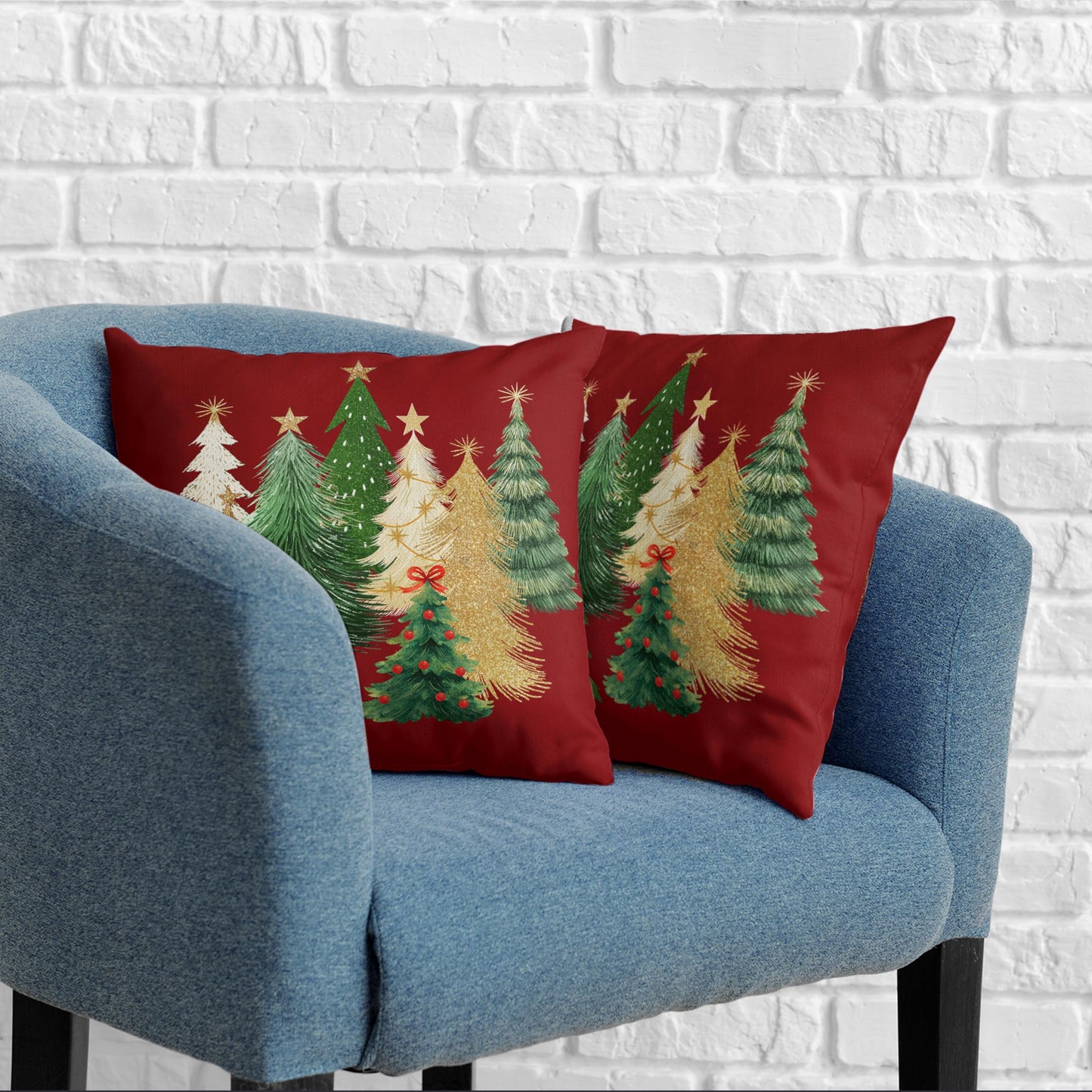 Kwlegh Red Christmas Pillow Covers 18x18 Set of 2 Gold Green Xmas Tree Pillow Case Winter Holiday Throw Pillow Covers Double Sided Printing Decorative Cushion Case for Couch Sofa