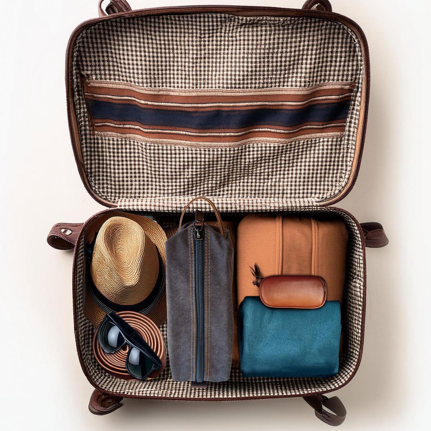 Eurow Luxe Mens Premium Canvas Toiletry Bag With Faux Leather Handstrap For Travel, Organize Bath Supplies, Grooming & Shaving Kits, Personal Hygiene, Travel Essentials, Gray