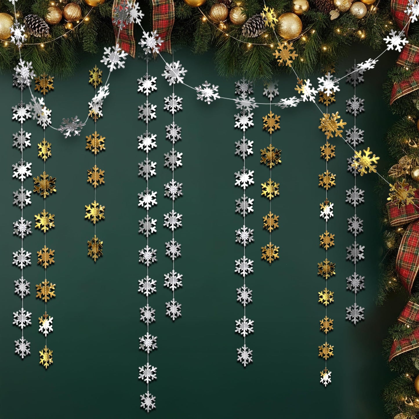 Cheerland Clearance Silver and Gold Snowflake Decorations Hanging Winter Birthday Party Garland Christmas Snowflakes Xmas Snow Flake Streamer Wall Backdrop Holiday Classroom Baby Showers Office Decor