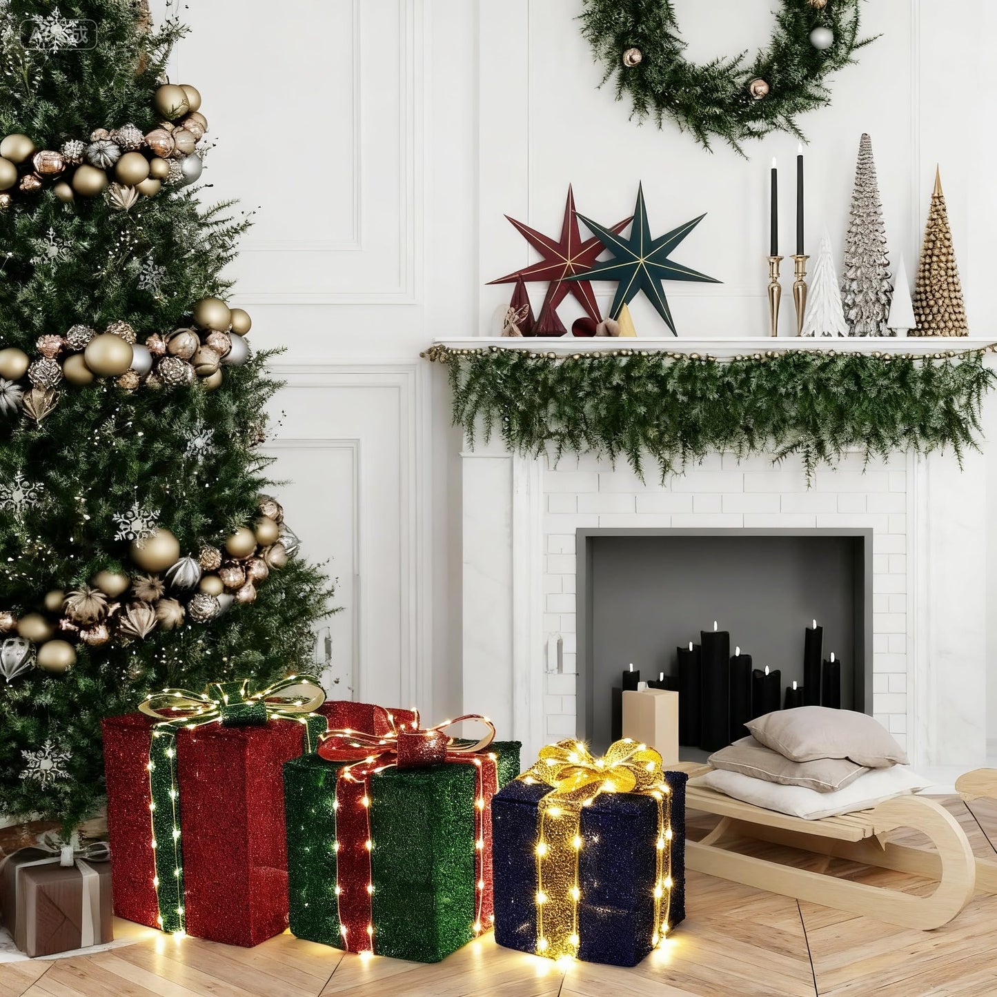 Set of 3 Christmas Lighted Gift Boxes - Pre lit Presents Christmas Boxes with Different Sizes for Holiday Indoor Outdoor Decoration (Warm White, Small)