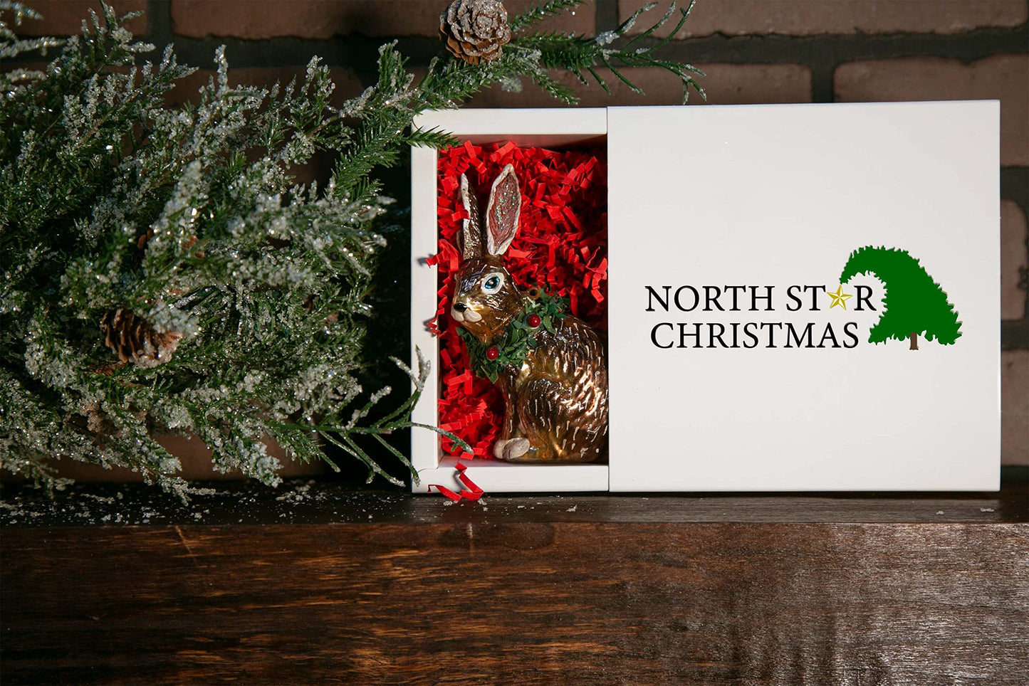 North Star Christmas | Bunny with Wreath Glass Ornament | Christmas Collection