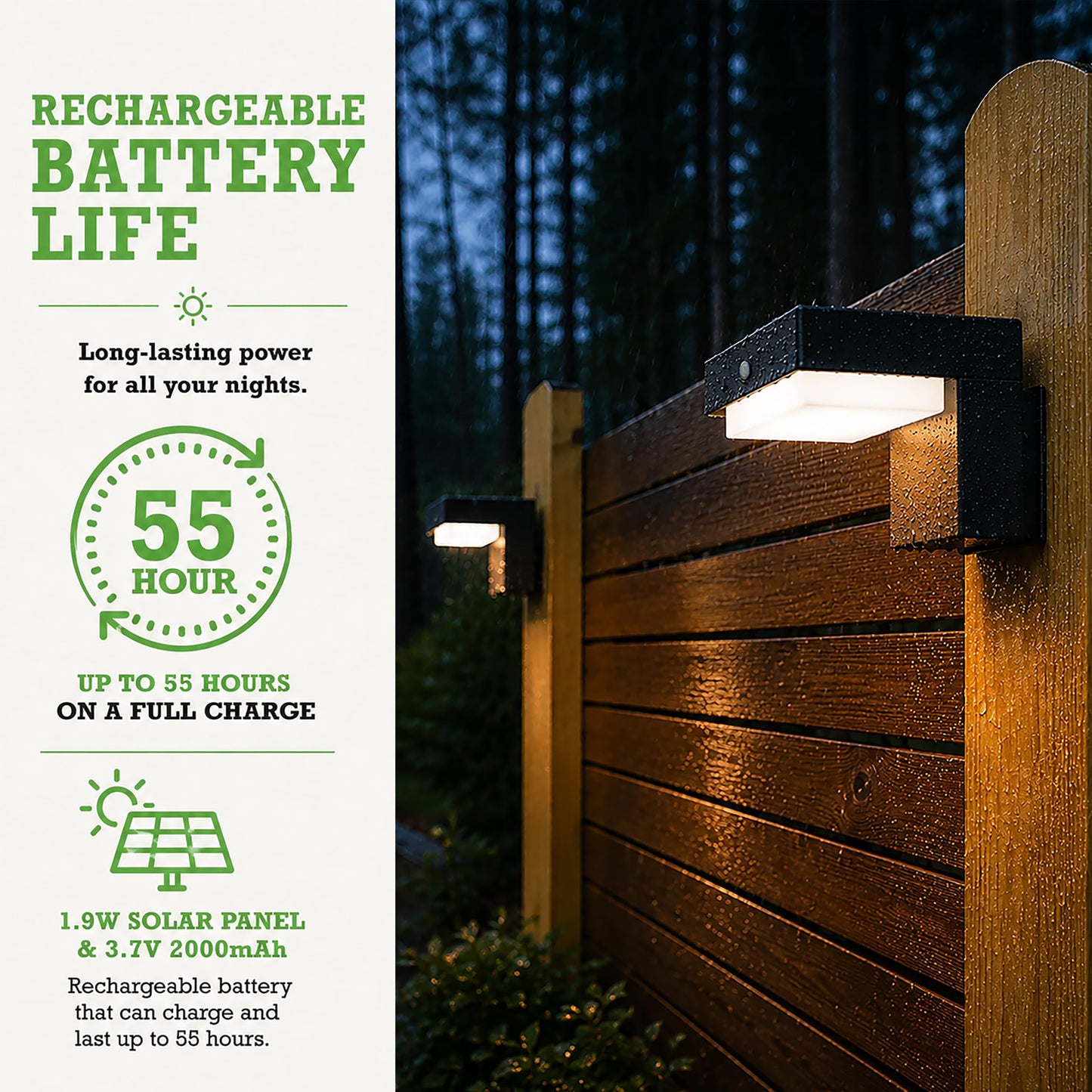 VerLuce - Square Solar Wall Lights - Solar Powered Wall Lamps - LED Lights - PIR Sensor & Two Lighting Modes - Rechargeable Battery Lasts Up to 55 Hours - 3000K - IP44 Weather Resistant - 2 Pack