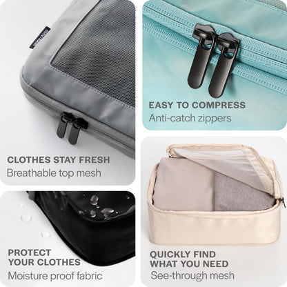 Aerotrunk Compression Packing Cubes for Travel - Luggage Organizer Bags - Double Zipper Packing Cubes for Suitcases (4-Pack, Beige)