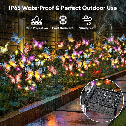 Solar Lights Outdoor Garden Decor: Gardening Gifts for Women Mom - 2 Pack 34 Butterfly Solar Lights with Colorful Bulbs - Outside Waterproof Christmas Decorations for Yard Patio Pathway Porch Lawn