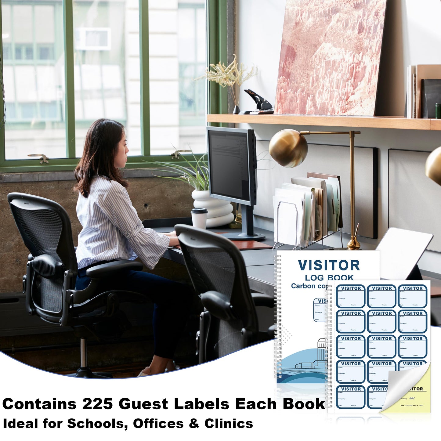 1 Pack of Visitor Badges Log with Carbon Copy Protecting Privacy Pages Visitor Stickers 8.5x11 Inch Visitor Log Book School Church Business Pass Guest Register Book - 225 Badges 30 Memo Pages (1)