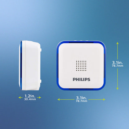 Philips Wireless Doorbell Kit, Plug-In Reciever, 2 Push Buttons, 8 Melodies, 4 Volume Levels, 150 Ft Range, White, DES2280W/27