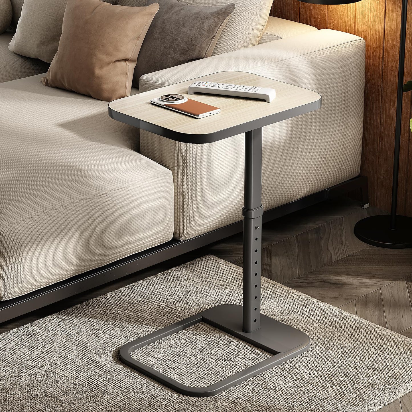Kitstorack Upgraded TV Tray Table with Panel Lock, Adjustable Height & 90° Flip-Over Design, Sofa Arm End Side Table for Eating, Dinner, Snack, Laptop, Couch, Bed, Chair or Small Spaces, Gray