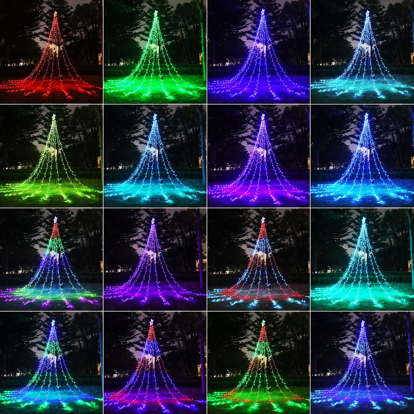Flacchi Christmas Lights Outdoor with ‎Remote -16.4Ft Waterfall Tree Decoration Lights RGB Star String Lights for Tree Yard Exterior Wall Housetop Window Holiday Decor (RGB, 16.4FT)