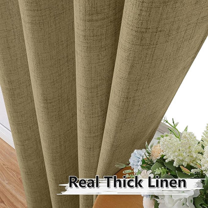 Tollpiz Linen Curtains Bedroom Rod Pocket Semi Sheer Curtain Burlap Light Filtering Thick Linen Drapes for Living Room, 54 x 84 inches Long, Taupe, Set of 2 Panels