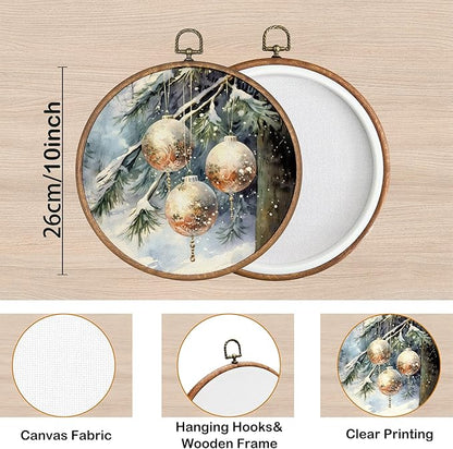 KSDUT Christmas Wall Decor Art - Winter Woodland Xmas Wall Art Canvas Frame Hanging Prints, Vintage Pine Tree Holiday Landscape Round Wall Art Decor for Home Farmhouse Decorations 10"x10"