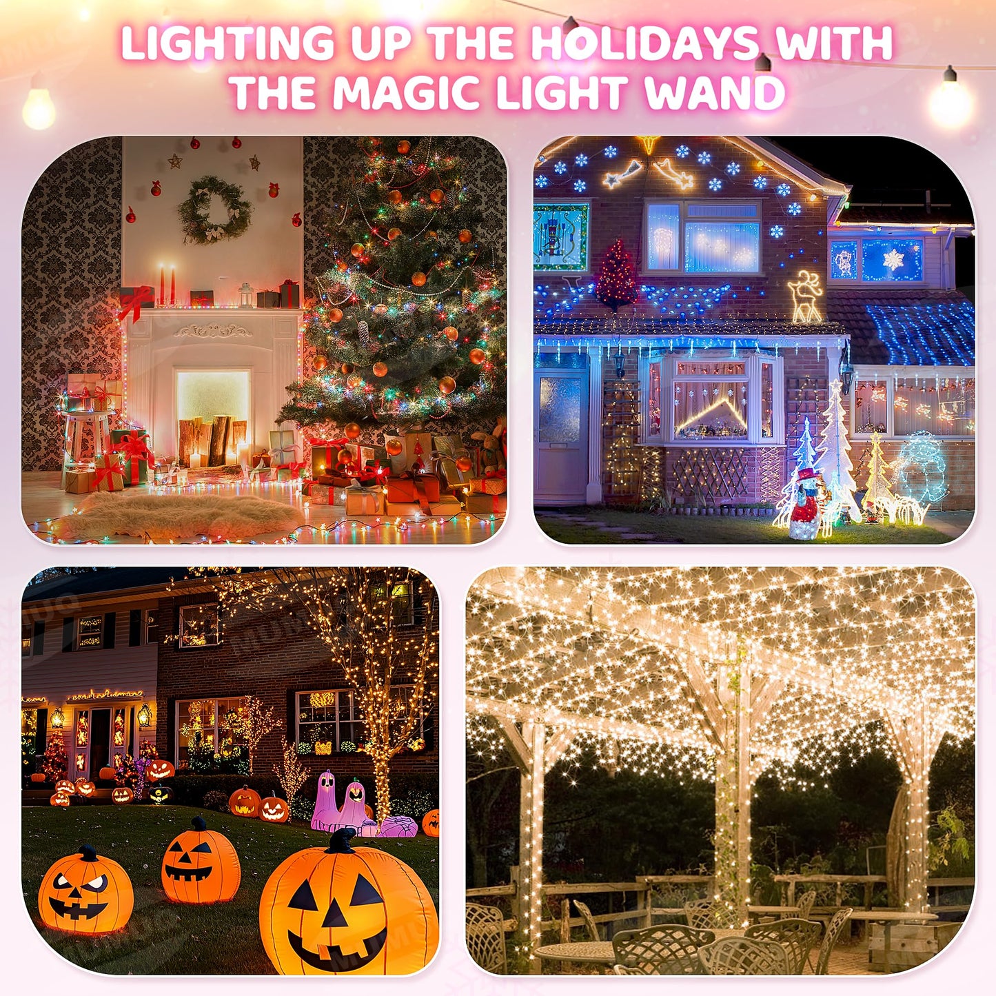 Christmas Wand Remote Control Outlet Kit with Music Surprised, Magic Light Wand for Christmas Tree Lights Smart Outlet for Home Decor Lights Kids Xmas Gift, Remote Light Switch with 100 Ft Range, Pink