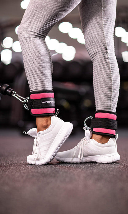 Fitgriff® Ankle Straps V1 for Cable Machine (2 Pieces) - Gym Workout Equipment - Leg Pulley Attachment, Kickback Straps (Pink)