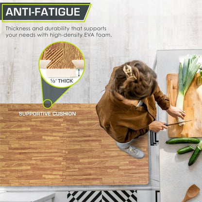 ProsourceFit Wood Grain Puzzle Mat - 6 Interlocking EVA Foam Tiles | 24 SQ FT Light Oak Indoor Flooring