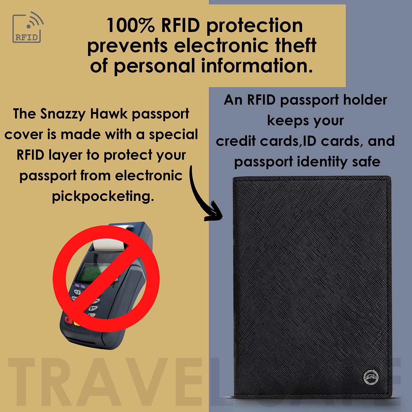 Snazzy Hawk 2 Passport Holder - Travel Essentials, RFID Blocking Wallet Credit Card Organiser, Plain Accessories Slim Cover For Men Women… (Black)