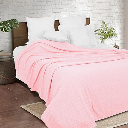 BELIZZI Home 100% Cotton Bed Blanket, Breathable Thermal Blanket Twin Size, Soft Chevron Thermal Blanket 60"x90", Cotton Bed Blanket, Perfect for Layering Any Bed for All Season, Pink
