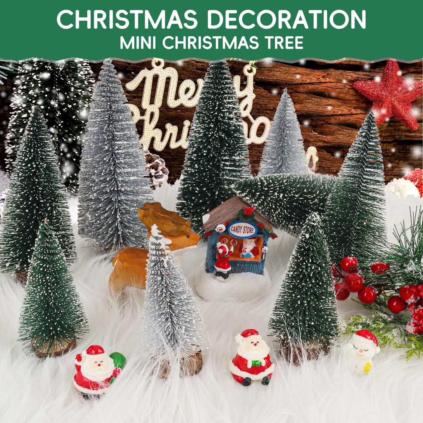 Desktop Miniature Pine Tree Tabletop Christmas Tree Small Pine Tree Decor Christmas Tree Toppers (Green Silver Dark Green)