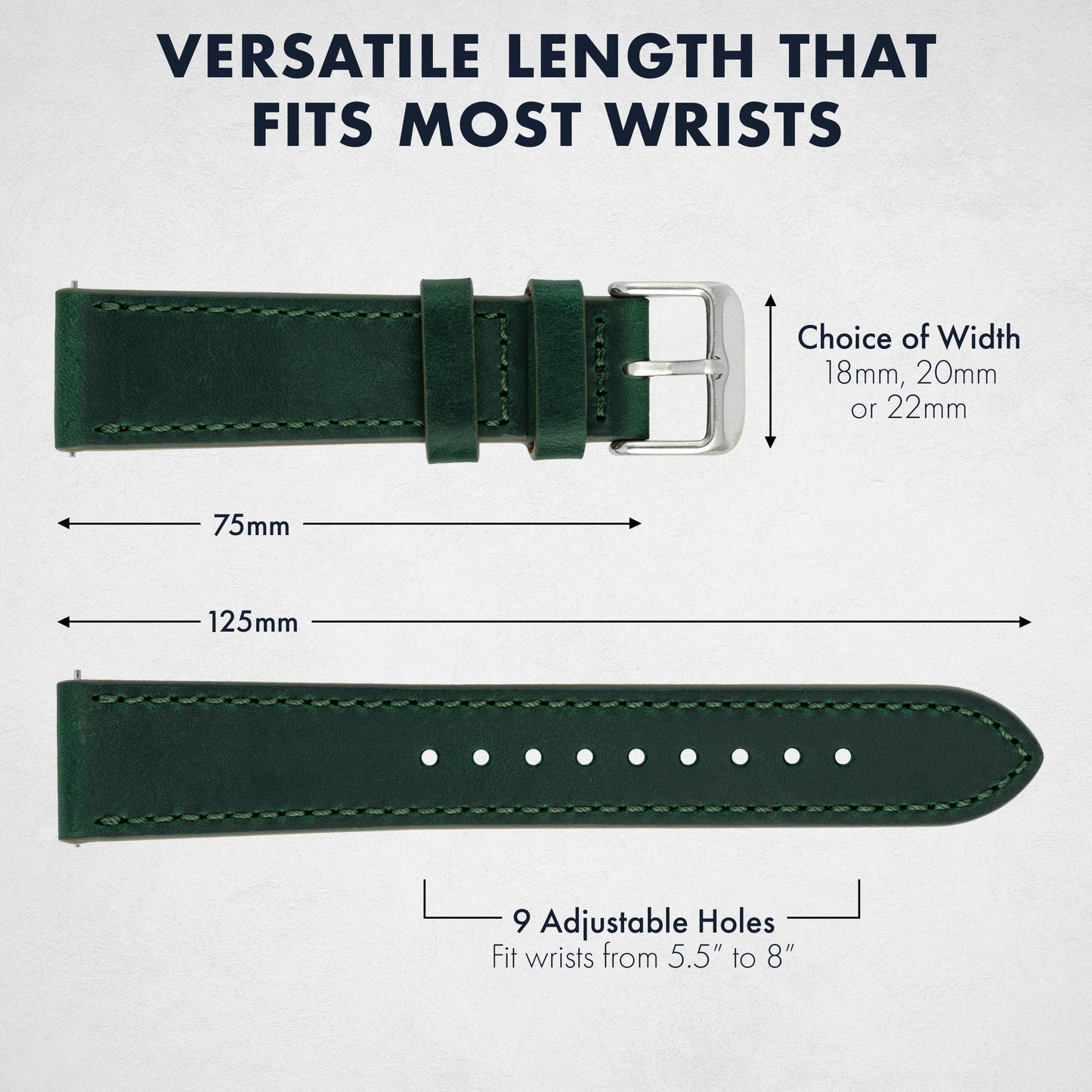 Benchmark 20mm Green Leather Watch Band - Quick Release Crazy Horse Leather Watch Strap - 20mm Leather Watch Band (20mm, Green)