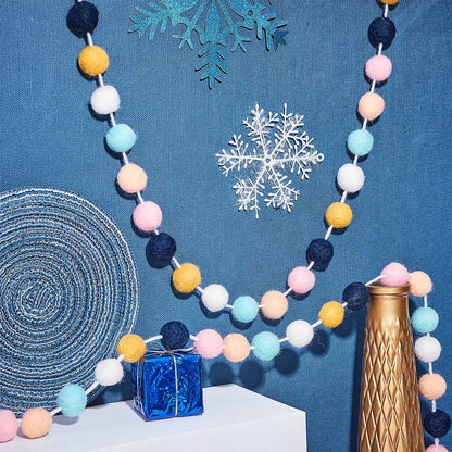 WILLBOND 2 Pieces Wool Felt Rainbow Ball Garland Colorful Pom Pom 6.5 ft Long 24 Ball Garland for Easter Mardi Gras Classroom Halloween Thanksgiving Xmas (Classic Colors)