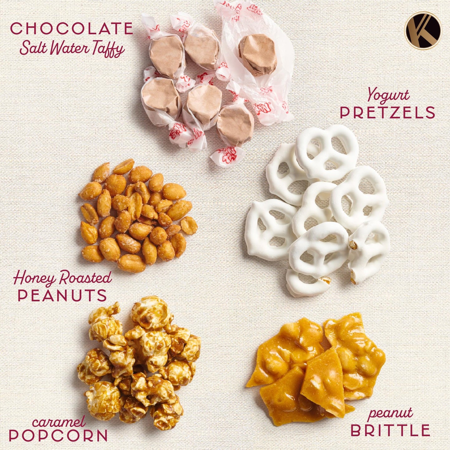 KREMERY Creamy Chocolate Cravings Chocolate Covered Pretzels, Nuts, Candy & Caramel Popcorn (Classic, 1.5 lbs) Sweet Treats in Seagrass Tray with Ribbon Kosher Arrangement