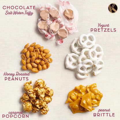 KREMERY Creamy Chocolate Cravings Chocolate Covered Pretzels, Nuts, Candy & Caramel Popcorn (Classic, 1.5 lbs) Sweet Treats in Seagrass Tray with Ribbon Kosher Arrangement