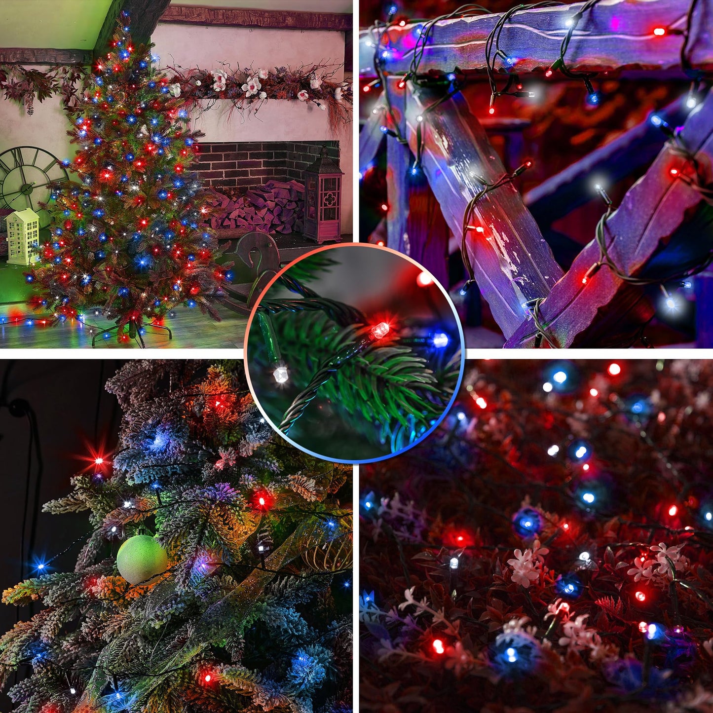 kemooie 4th of July Patriotic Decoration, 500 LED Red White and Blue Lights with 8 Modes, Outdoor Waterproof String Lights for Fourth of July, Memorial Day, Independence Day Decor