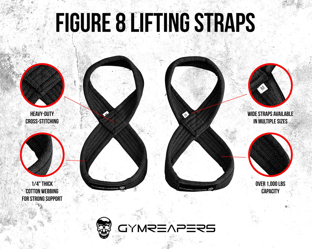 Gymreapers Figure 8 Lifting Straps For Deadlift, Powerlifting, Strongman, & Cross Training (Black, Medium)