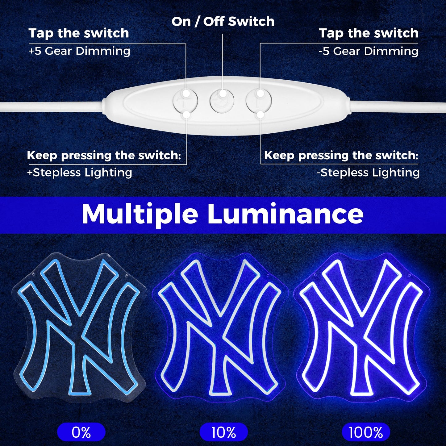 NY Baseball Neon Sign, New York Cool Light Up Dimmable NY Team Logo Hanging Led Neon Sign for Wall Decor, Bedroom, Party, Man Cave, Bedroom, Game Room Deco, Birthday Christmas Gift for Boys Fans (Blue)