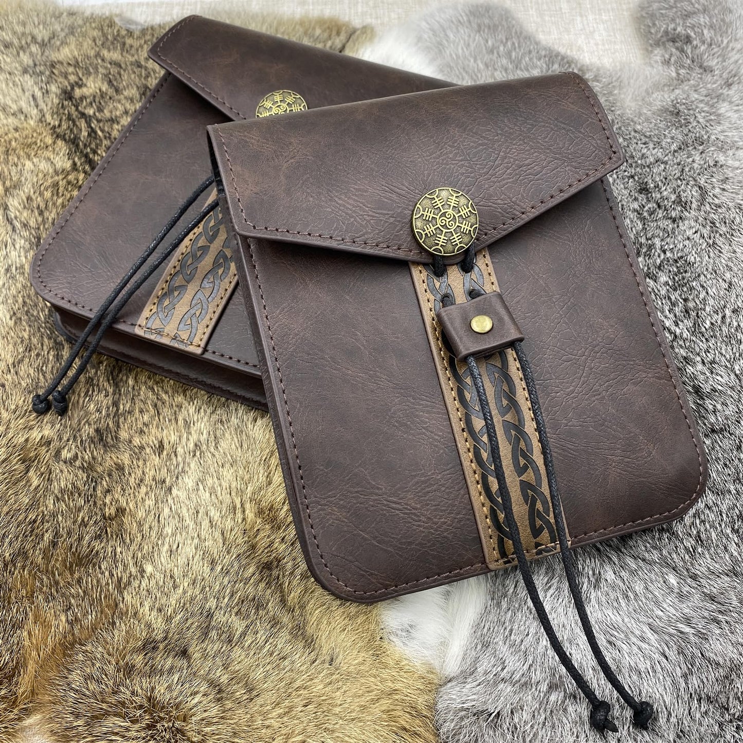 HiiFeuer Vintage Medieval Faux Leather Belt Bag, Retro Middle Ages Belt Pouch Waist bag, Portable Side Pack For LARP Ren Faire (Brown A)
