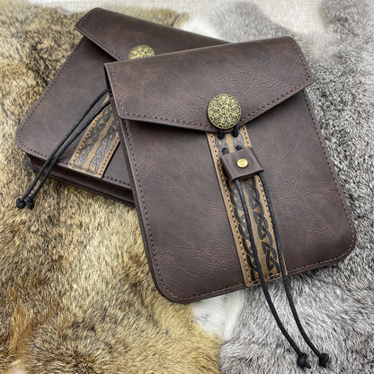 HiiFeuer Vintage Medieval Faux Leather Belt Bag, Retro Middle Ages Belt Pouch Waist bag, Portable Side Pack For LARP Ren Faire (Brown A)