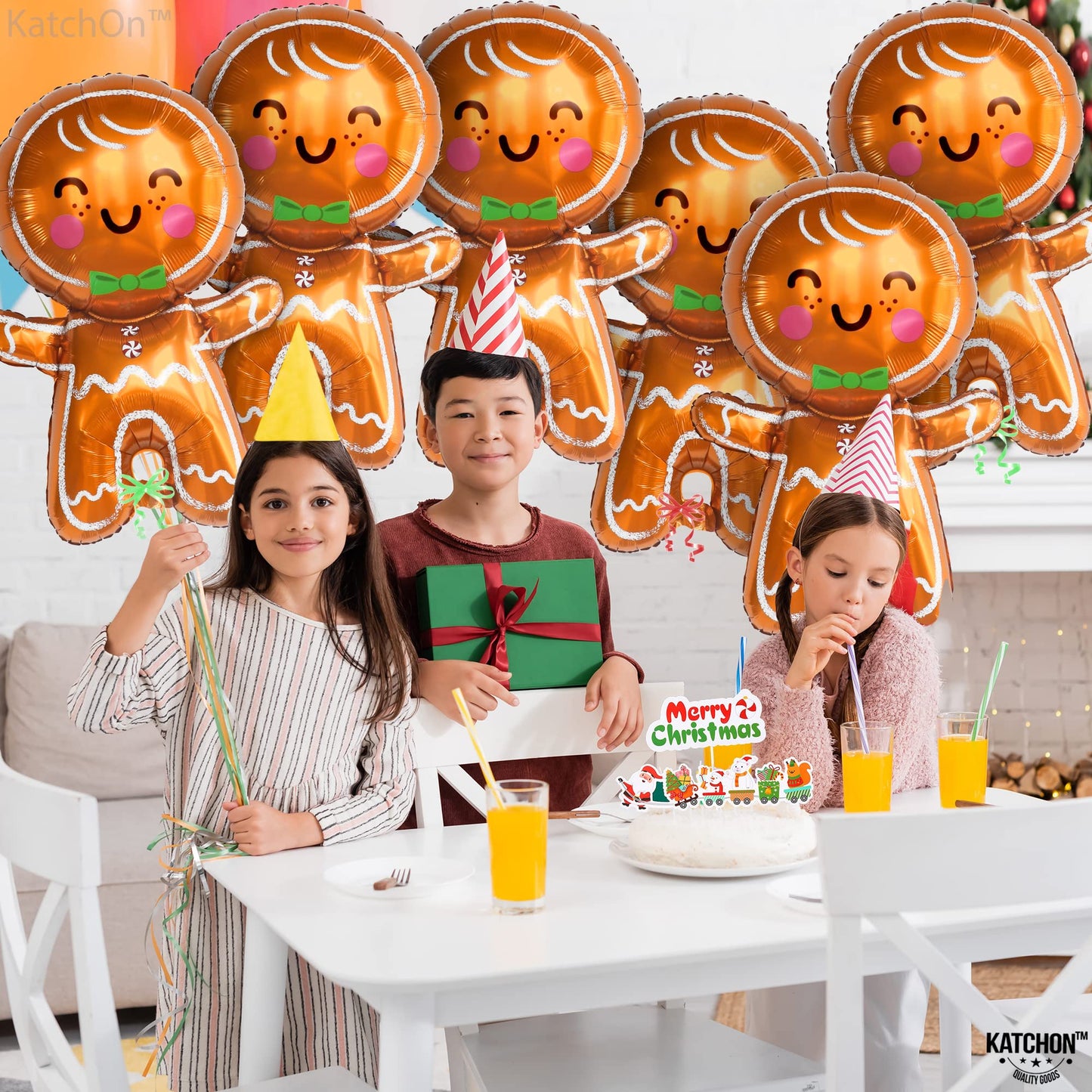 KatchOn, Big Merry Christmas Gingerbread Balloons - Pack of 6 | Gingerbread Man Balloon for Christmas Decorations | Foil Balloons for Xmas Decorations Indoor | Xmas Party Decor