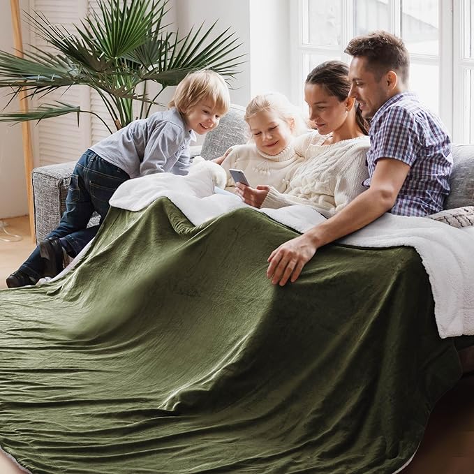 Bedsure GentleSoft Sherpa Fleece Oversized Cal King Blankets for Bed - Thick and Warm Throw for Men, Soft Fuzzy Plush Large Blanket for Winter, Olive Green, 112x98 Inches