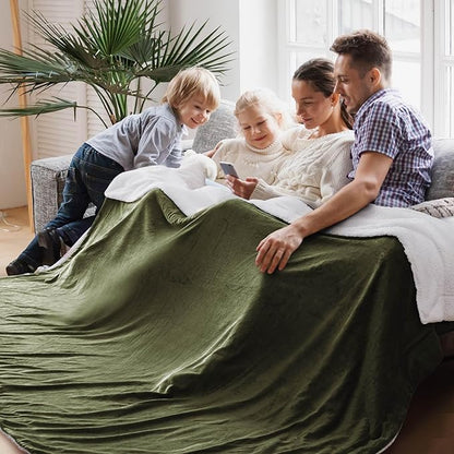 Bedsure GentleSoft Sherpa Fleece Oversized Cal King Blankets for Bed - Thick and Warm Throw for Men, Soft Fuzzy Plush Large Blanket for Winter, Olive Green, 112x98 Inches