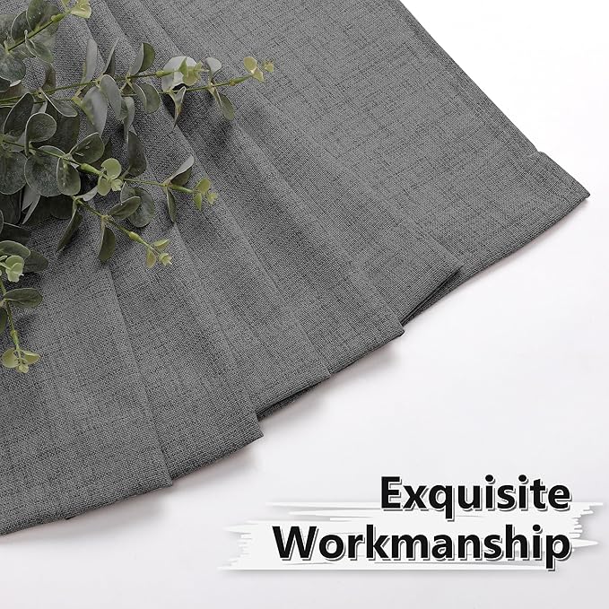 Tollpiz Short Linen Curtains Bedroom Rod Pocket Semi Sheer Curtain Burlap Light Filtering Thick Linen Drapes for Living Room, 38 x 45 inches Long, Dark Grey, Set of 2 Panels