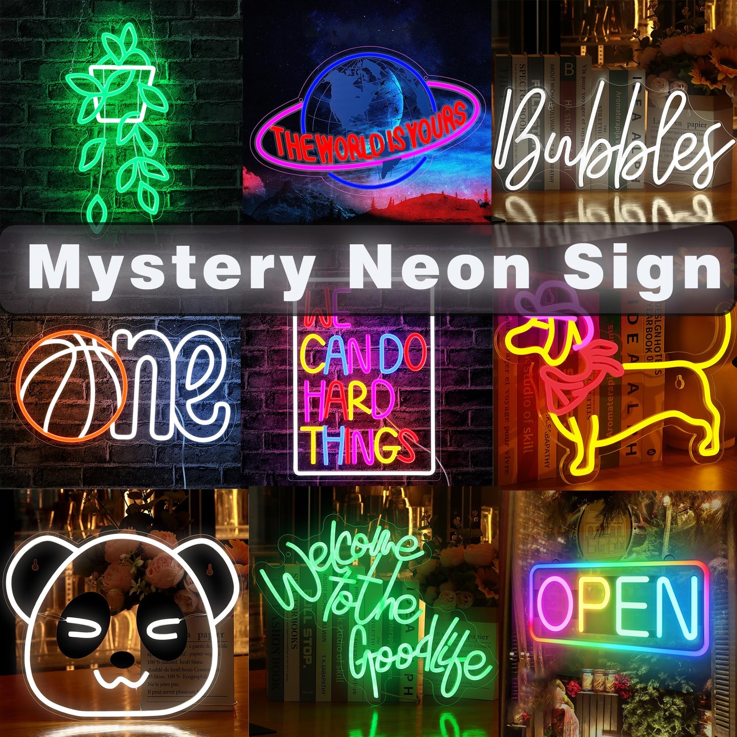 Mystery Neon Sign,LED Led Neon Lights for Wall Decor Neon,Light Up Sign USB Powered Neon Lights for Room Wall Decor,Random Delivery,1PCS