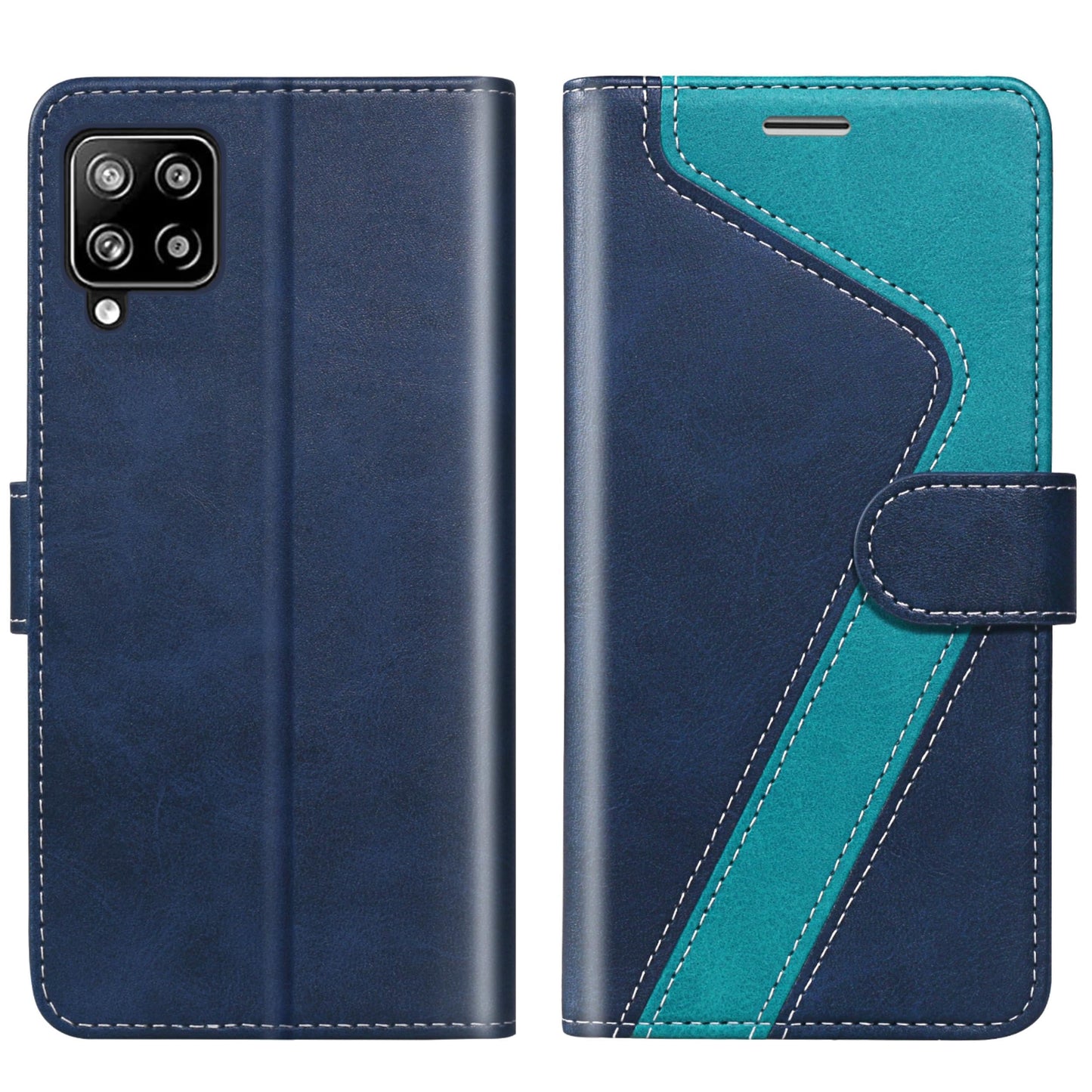CIVICASE for Samsung Galaxy A42 Wallet Case,Premium Leather Flip Case [RFID Blocking] Credit Card Holder Folio Magnetic Stand TPU Shockproof Cover Color Matching for Samsung A42 (6.6") Blue Green