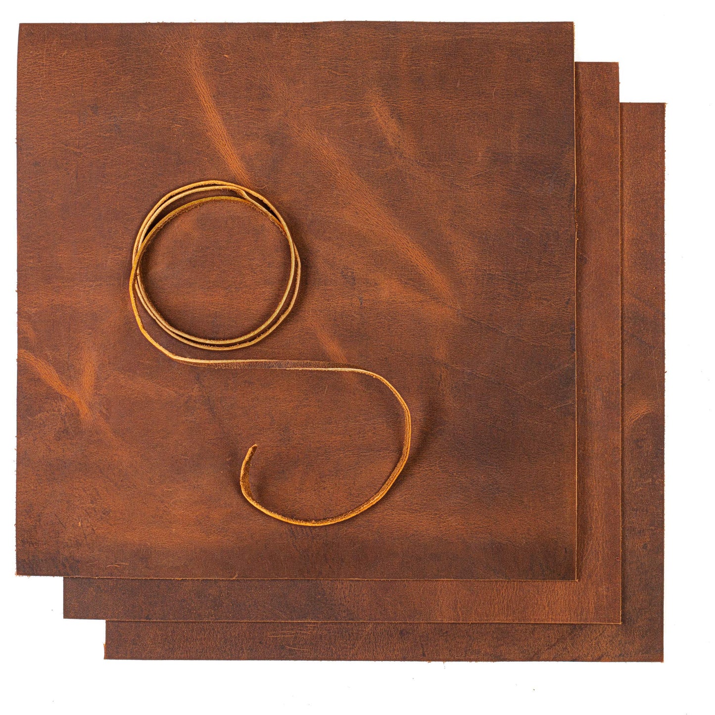 Wanderings Leather Sheets for Crafts – 3 Sheets (12" x 12") + Leather Cord (36") - Genuine Full Grain Buffalo Leather Squares - Great for Jewelry, Leather Wallets, Leatherworking Arts and Crafts