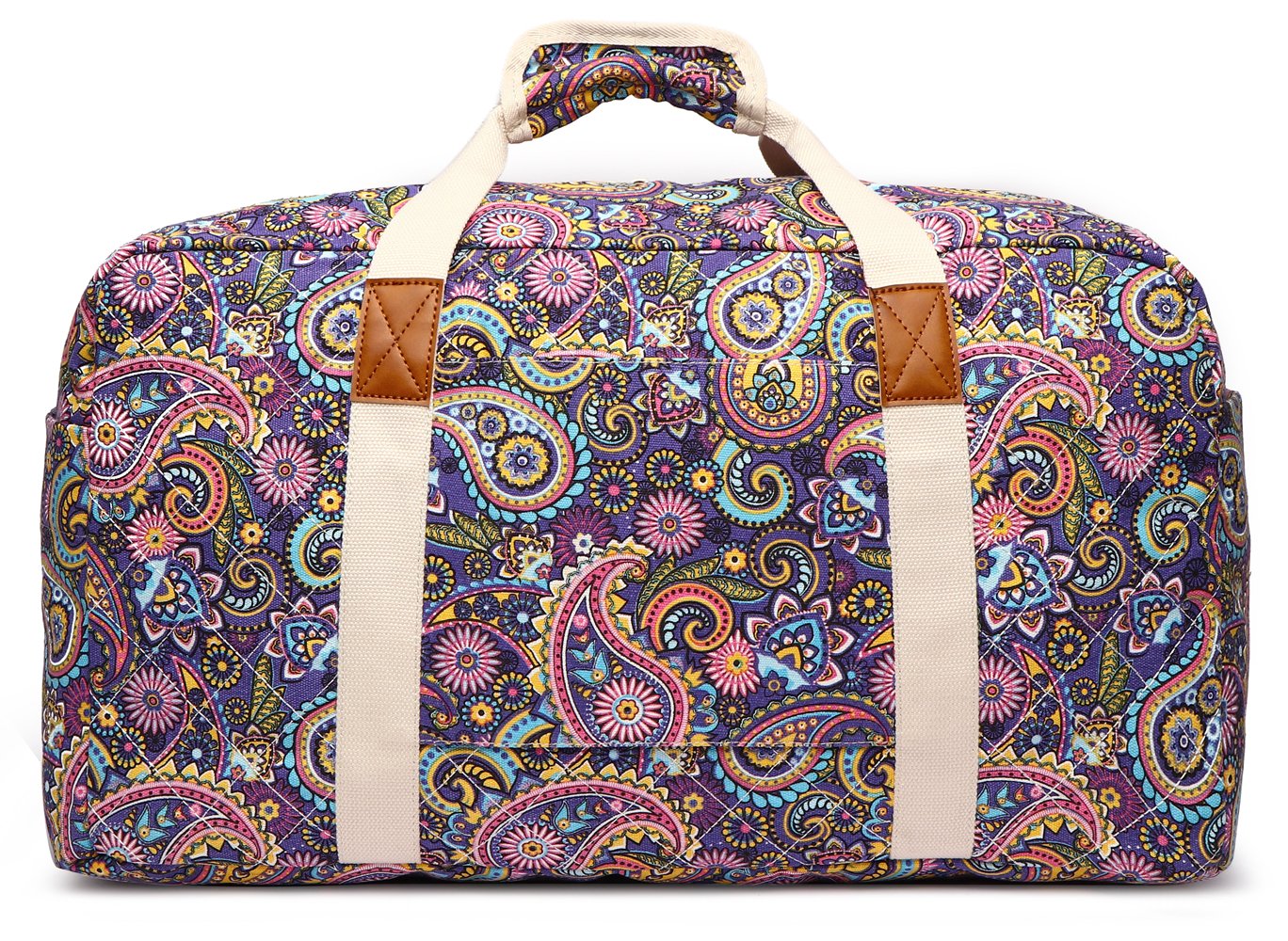 Malirona 22"Canvas Weekender Overnight Bags Travel Duffel Bag Carry On Bag for Women and Girls (Purple Flower)