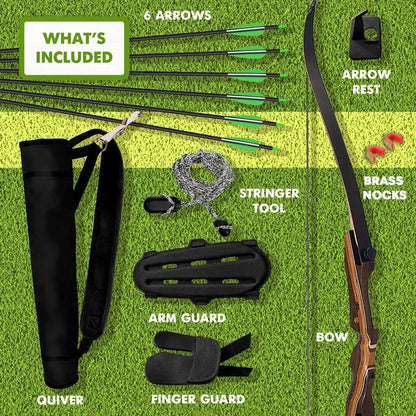 Samick Sage Recurve Bow and Arrow Set - 62-Inch Takedown Archery Kit with 6 Arrows, Quiver, & Accessories for Adults