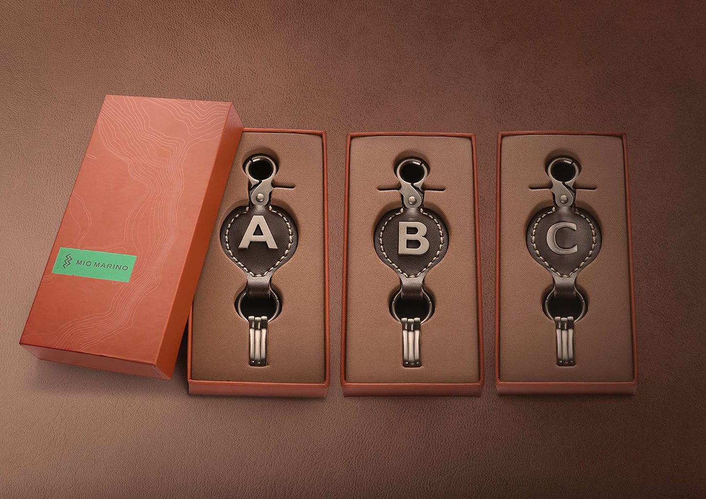 Marino Avenue Leather Keychain For Men, Single Letter Alphabet with Easy Clasp - F - Rich Brown - One Size