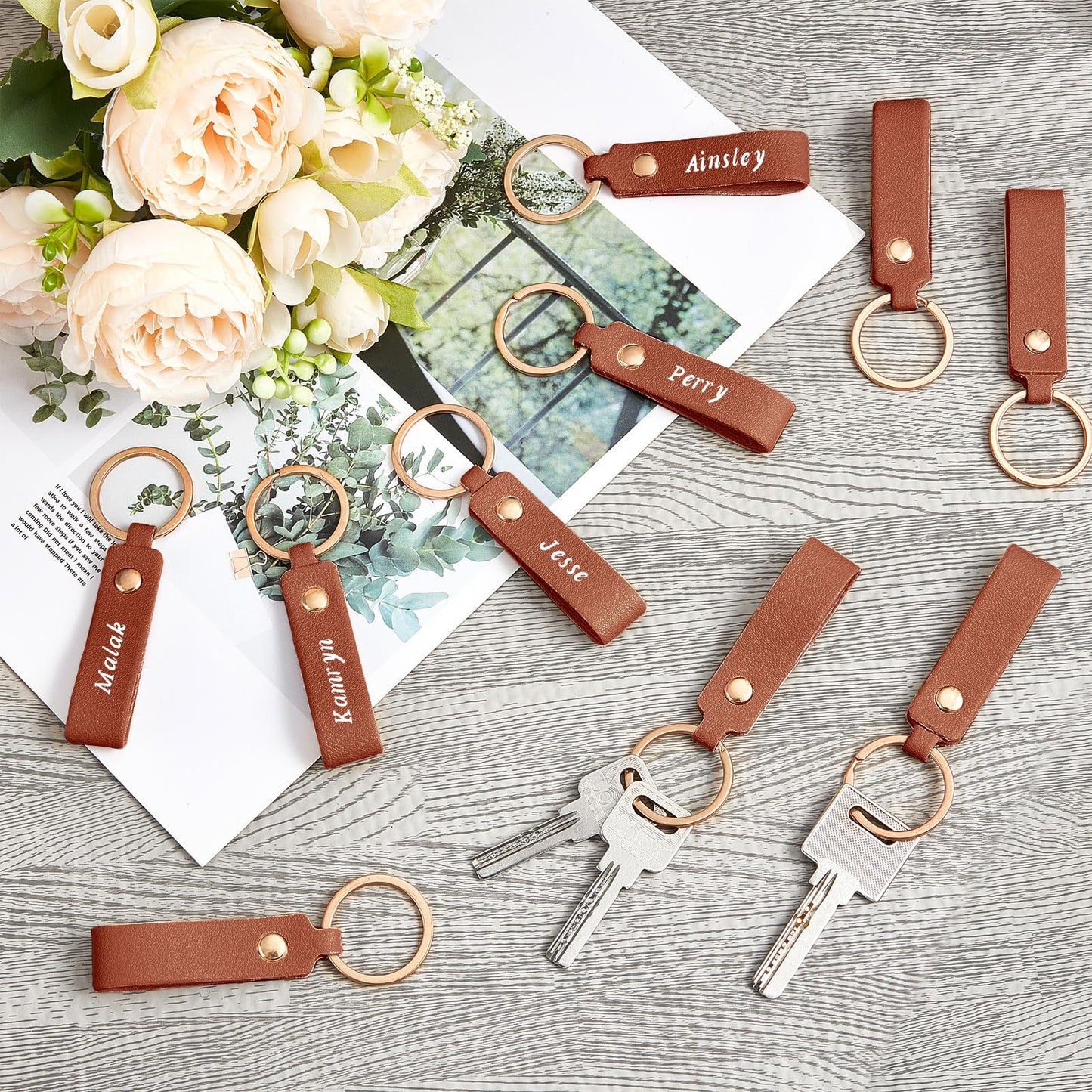 Wavyknot 100 Pcs PU Leather Keychain Blanks Bulk Laser Engraving Blanks Keychain Kit with Key Rings for DIY Key Chains Craft(3.7 x 0.7 Inches, Dark Brown)