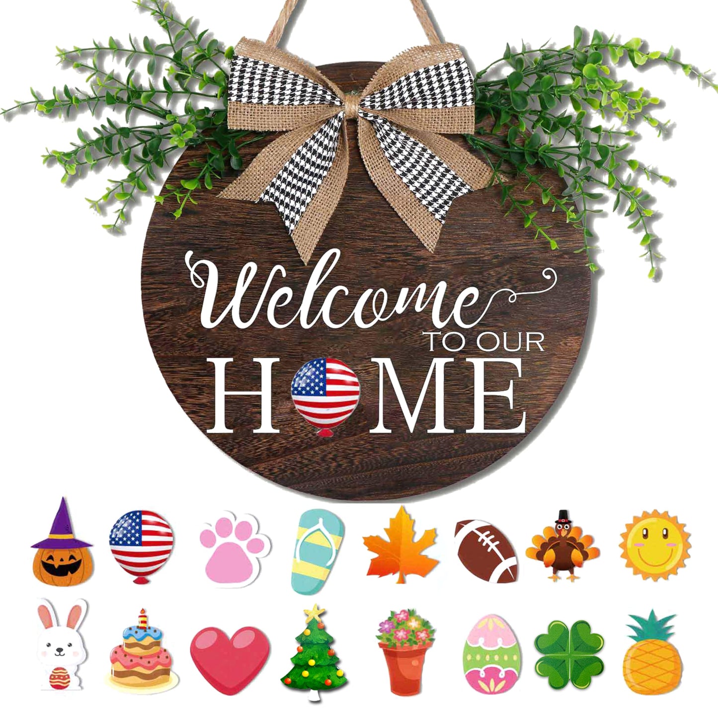 Yonuni 12x12 Inch Interchangeable Welcome to Our Home Door Sign