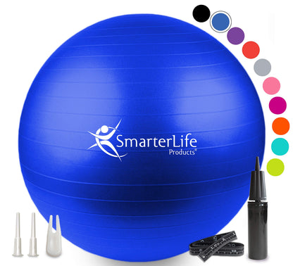 SmarterLife Exercise Ball Yoga Ball for Fitness, Balance, Stability, or Pregnancy, Gym Ball for Core Workout, Physical Therapy, Yoga Ball Chair for Office, Anti-Slip Anti-Burst