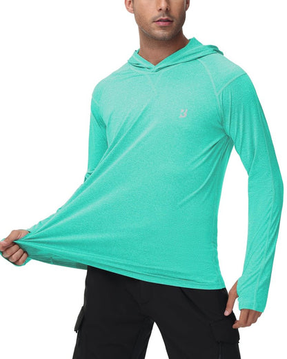 Roadbox Mens UPF 50+ Fishing Shirts - Long Sleeve UV Sun Protection Hoodie Outdoor Hiking Shirts for Sports Running