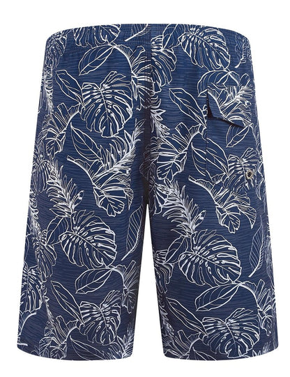 ELETOP Men's Swim Trunks Quick Dry Bathing Suit Swimming Board Shorts Mesh Lining Beach Swimwear Palm Leaf Blue S