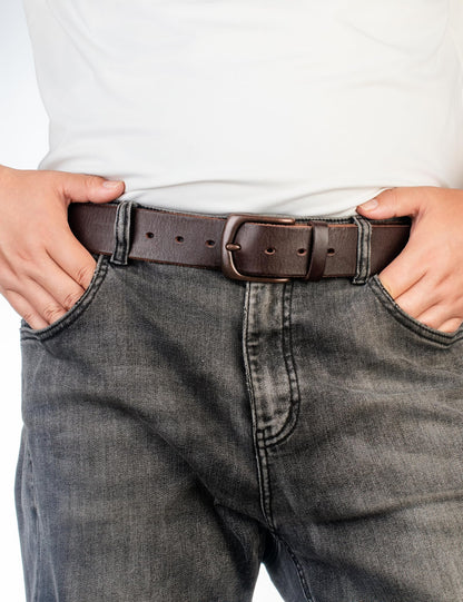 TYWestyles No Buckle Full Grain Leather Belt Men Women Fits With 1.5 Inch Buckle (Dark Brown, M（Fit Waist 31-33)