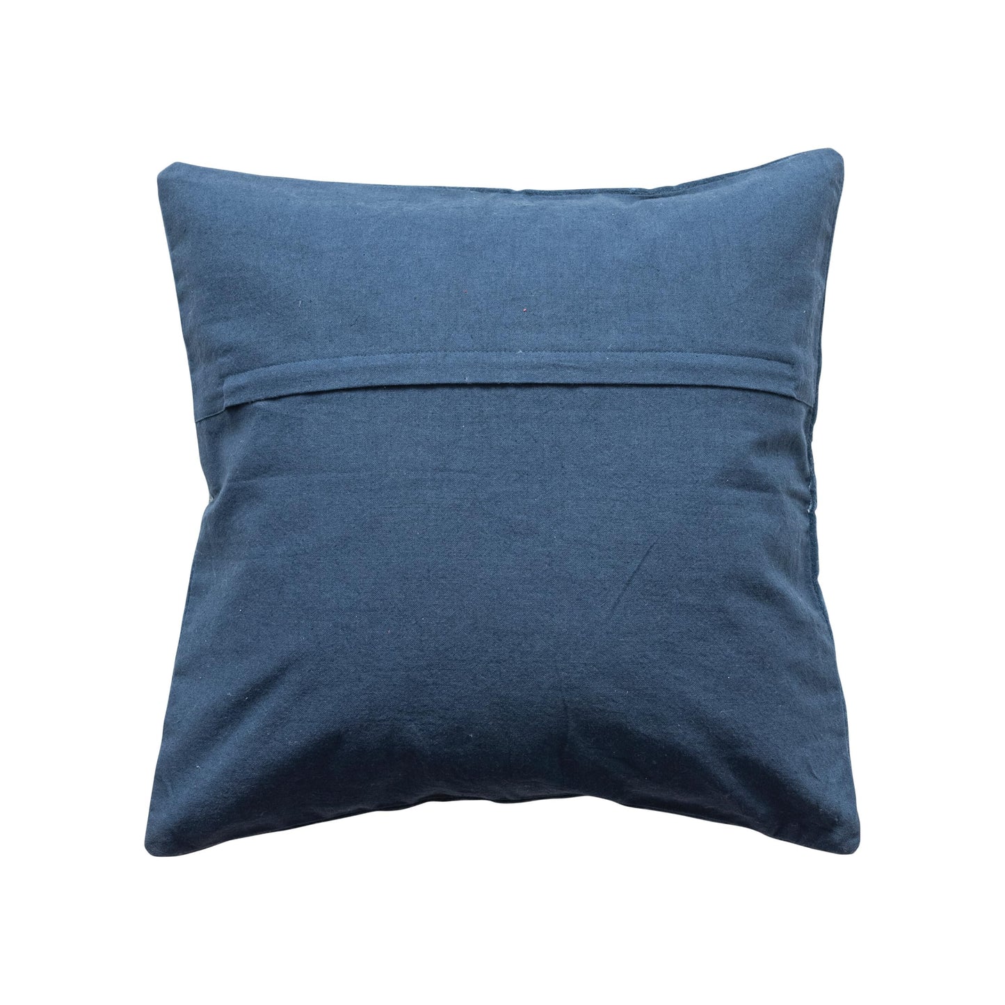 Creative Co-Op Square Cotton Velvet Pillow with Embroidered Merry and Bright, Navy Color and White